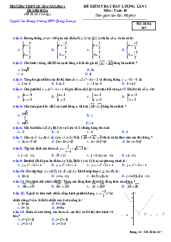 Đề kiểm tra chất lượng lần 1 môn Toán 10 trường THPT Quảng Xương 4 – Thanh Hóa
