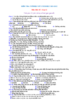 Đề thi học kì 1 môn Địa 12 năm học 2021-2022 ̣(có đáp án)