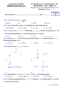 Đề thi KSCL Toán 10 lần 1 năm 2018 – 2019 trường Yên Lạc 2 – Vĩnh Phúc