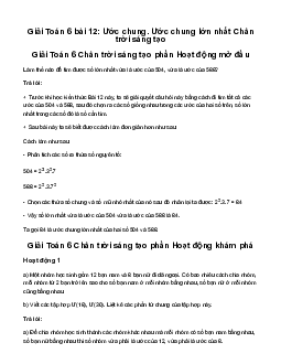 Giải Toán 6 Bài 12: Ước chung. Ước chung lớn nhất sách Chân Trời Sáng Tạo