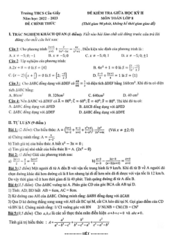 Đề giữa học kỳ 2 Toán 8 năm 2022 – 2023 trường THCS Cầu Giấy – Hà Nội