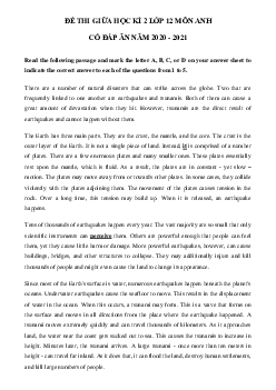 Đề thi giữa kì 2 lớp 12 môn tiếng Anh năm 2020 - 2021 số 3