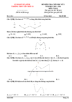 Đề cuối học kỳ 1 Toán 12 năm 2023 – 2024 trường THPT Yên Thủy B – Hòa Bình