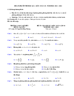 Đề cương ôn thi học kì 1 Toán 10 năm 2021 – 2022 trường THPT Việt Đức – Hà Nội