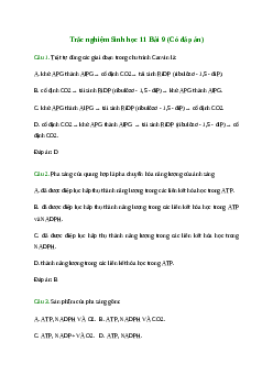 Trắc nghiệm Sinh học 11 Bài 9| Kết nối tri thức