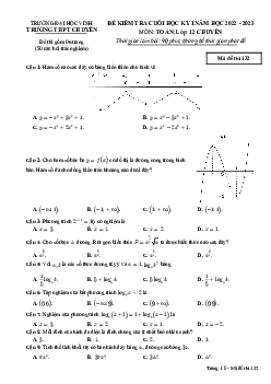 Đề cuối học kỳ 1 Toán 12 năm 2022 – 2023 trường THPT chuyên ĐH Vinh – Nghệ An