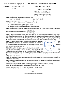 Đề tham khảo cuối kì 2 Toán 9 năm 2023 – 2024 phòng GD&ĐT Quận 3 – TP HCM