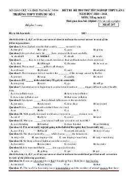 Đề thi thử tốt nghiệp Tiếng Anh 2021 trường THPT Tiên Du lần 1 (có đáp án)