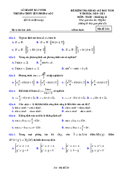 Đề KSCL đầu năm Toán 11 năm 2020 – 2021 trường Yên Phong 2 – Bắc Ninh