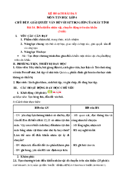 Giáo án Tin học lớp 4 Bài 14: Điều khiển nhân vật chuyển động trên sân khấu | Chân trời sáng tạo