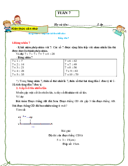 Bài tập cuối tuần lớp 3 môn Toán Cánh Diều - Tuần 7