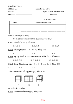 Đề kiểm tra cuối học kì 1 Toán 1 Kết Nối Tri Thức (có đáp án)