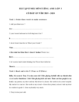 Phiếu bài tập ở nhà tiếng Anh lớp 3 - Ngày 01/05