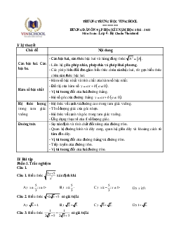 Hướng dẫn ôn tập học kì 1 Toán 9 năm 2021 – 2022 trường Vinschool – Hà Nội