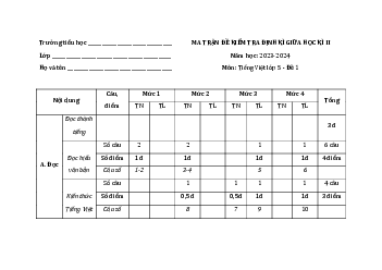 Đề kiểm tra giữa kì 2 Tiếng Việt lớp 5 có ma trận và đáp án - Đề 1