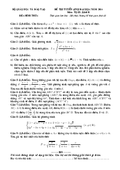 Đề thi và đáp án môn Toán khối B năm 2014