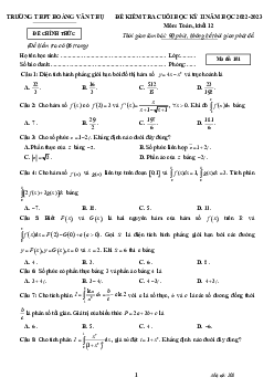 Đề cuối học kỳ 2 Toán 12 năm 2022 – 2023 trường THPT Hoàng Văn Thụ – Khánh Hòa