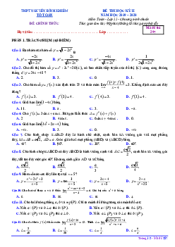 Đề thi HK2 Toán 11 năm 2019 – 2020 trường THPT Nguyễn Bỉnh Khiêm – Gia Lai