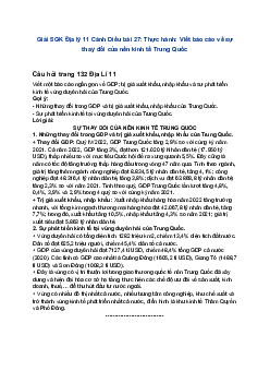 Giải SGK Địa lý 11 Cánh Diều bài 27: Thực hành: Viết báo cáo về sự thay đổi của nền kinh tế Trung Quốc