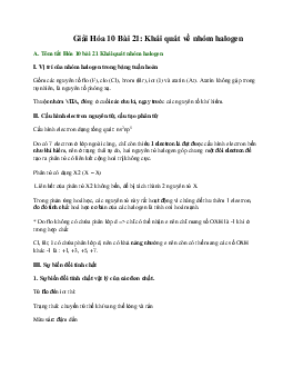 Giải Hóa 10 Bài 21: Khái quát về nhóm halogen