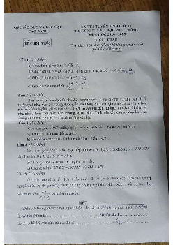 Đề thi tuyển sinh vào 10 môn Toán của Sở GD&ĐT Cao Bằng năm học 2024 - 2025
