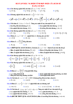 40 Câu Trắc Nghiệm Tính Đơn Điệu Của Hàm Số Dạng Cơ Bản