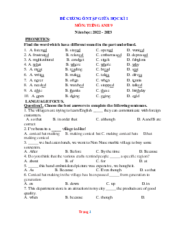 Đề cương ôn tập giữa học kỳ 1 môn tiếng anh 9 năm 2022-2023