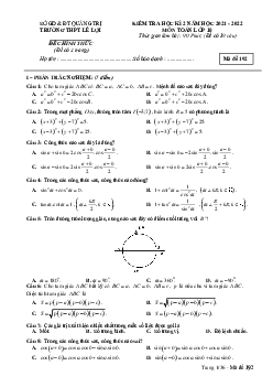 Đề cuối học kì 2 Toán 10 năm 2021 – 2022 trường THPT Lê Lợi – Quảng Trị