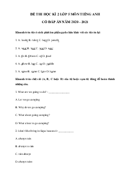 Đề thi học kì 2 lớp 5 môn tiếng Anh năm 2022 - 2023 số 2