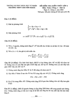 Đề kiểm tra Toán 9 năm 2022 trường chuyên KHTN – Hà Nội (Vòng 1 – Đợt 2)