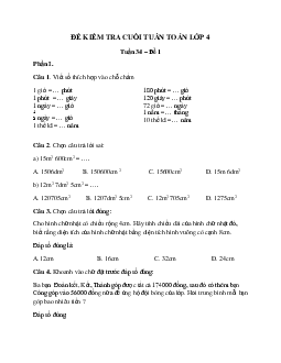 Bài tập cuối tuần Toán lớp 4 Chân trời sáng tạo - Tuần 34