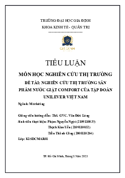 Nghiên cứu thị trường sản phẩm nước giặt Comfort - Tiểu luận môn Nghiên cứu thị trường | Đại học Gia Định