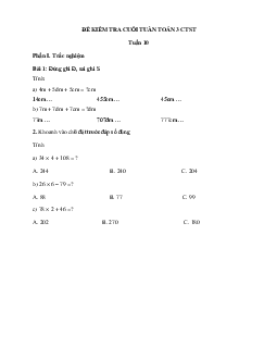 Bài tập cuối tuần Toán lớp 3 Chân trời sáng tạo - Tuần 10