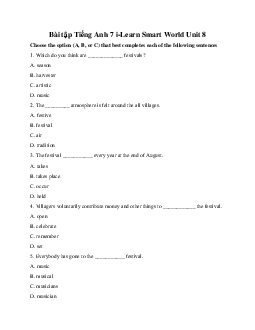 Bài tập Tiếng Anh 7 i-Learn Smart World Unit 8