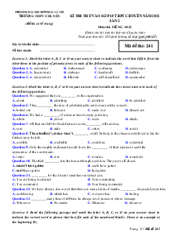 Đề thi thử vào lớp 10 THPT Chuyên Đại học sư phạm đợt 2-2021