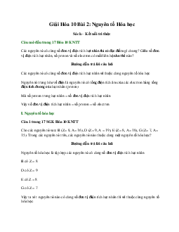 Giải Hóa 10 Bài 2: Nguyên tố Hóa học Kết nối tri thức