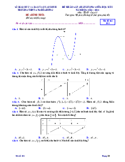 Đề giữa kỳ 1 Toán 12 năm 2021 – 2022 trường THPT A Nghĩa Hưng – Nam Định
