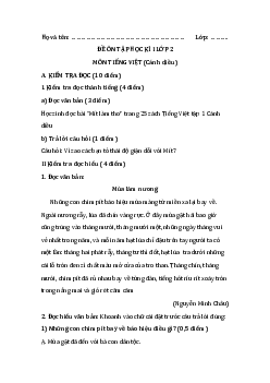 Đề thi học kì 1 lớp 2 môn Tiếng Việt - Đề 1 | Cánh diều