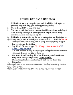 Bài tập Chuyên Đề 7 Hàng tươi sống - Logistics vận tải hàng hóa | Trường Đại học Giao thông Vận Tải