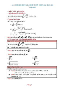 Phương pháp giải toán 9 Biến đổi đơn giản biểu thức chứa căn bậc hai tiếp theo (có đáp án và lời giải chi tiết)