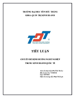 Tiểu luận "Chuyên đề định hướng nghề ngiệp trong kinh doanh quốc tế"