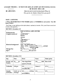 Đề thi tuyển sinh lớp 10 THPT tỉnh Vĩnh Phúc năm học 2013-2014 môn Tiếng Anh ( có đáp án )