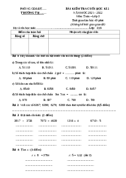 Đề thi cuối kì 2 lớp 3 môn Toán học kì II - đề 6 năm 2022 - 2023 | Chân trời sáng tạo