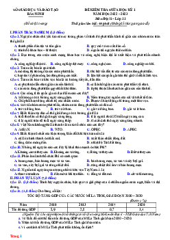 Đề thi giữa HK1 Địa Lí 11 Sở GD Bắc Ninh 2022-2023 (Có đáp án)