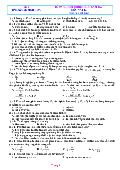 Đề ôn tập tốt nghiệp THPT 2022 môn Lý phát triển từ đề minh họa - Đề 4 (có đáp án)
