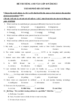 Đề thi thử tuyển sinh lớp 10 môn Anh Hồ Chí Minh năm 2023