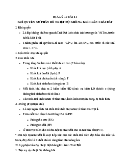 Tóm tắt lý thuyết Địa lý 10 bài 11: Khí quyển - Sự phân bố nhiệt độ không khí trên Trái đất