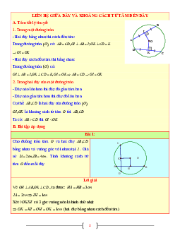 Tài liệu Toán 9 chủ đề liên hệ giữa dây và khoảng cách từ tâm đến dây