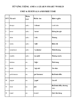 Từ vựng Unit 4 lớp 6 Festivals and Free time - Smart World