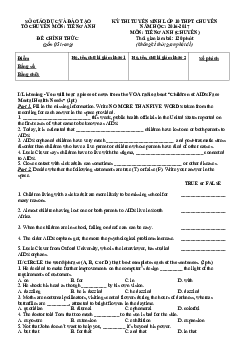 Đề thi thử tuyển sinh lớp 10 THPT chuyên năm học 2016-2017  môn Tiếng Anh